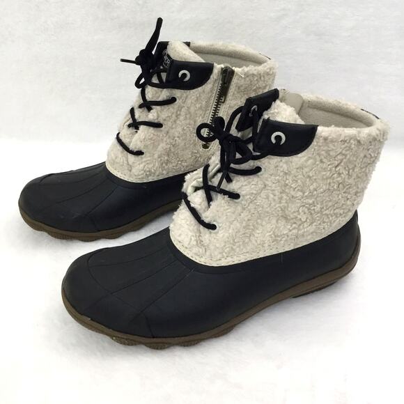 SPERRY TOP SIDER Syren Gulf Sherpa Duck Boots Women's Size 8 Black & White Sz 7 - Picture 4 of 8